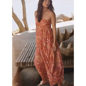 Anthropology Womens Harem Jumpsuit Medium Orang Strapless Beachwear Pool Cover